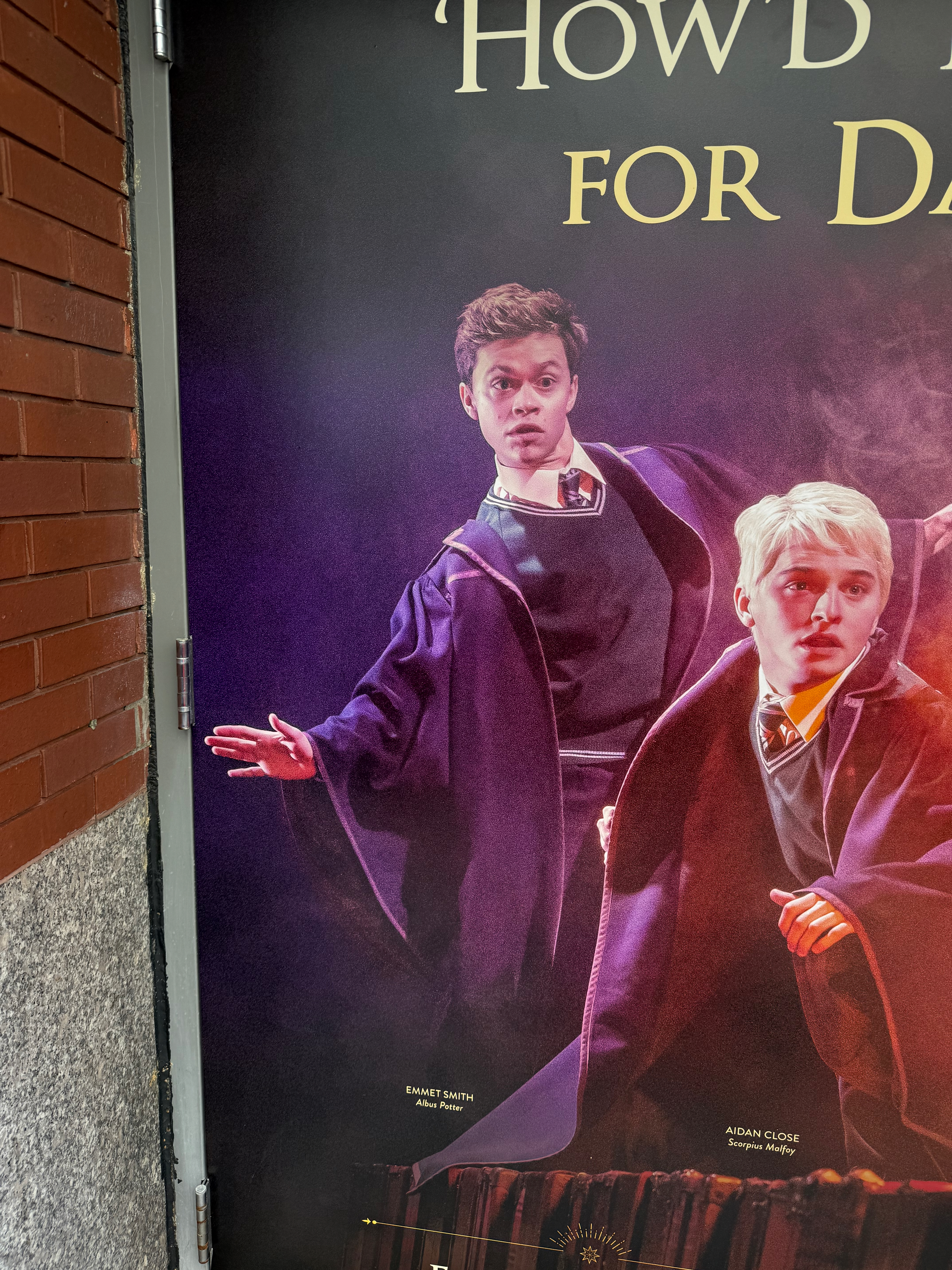 Emmet Smith as Albus Potter on the theater poster, alongside Aidan Close as Scorpius Malfoy