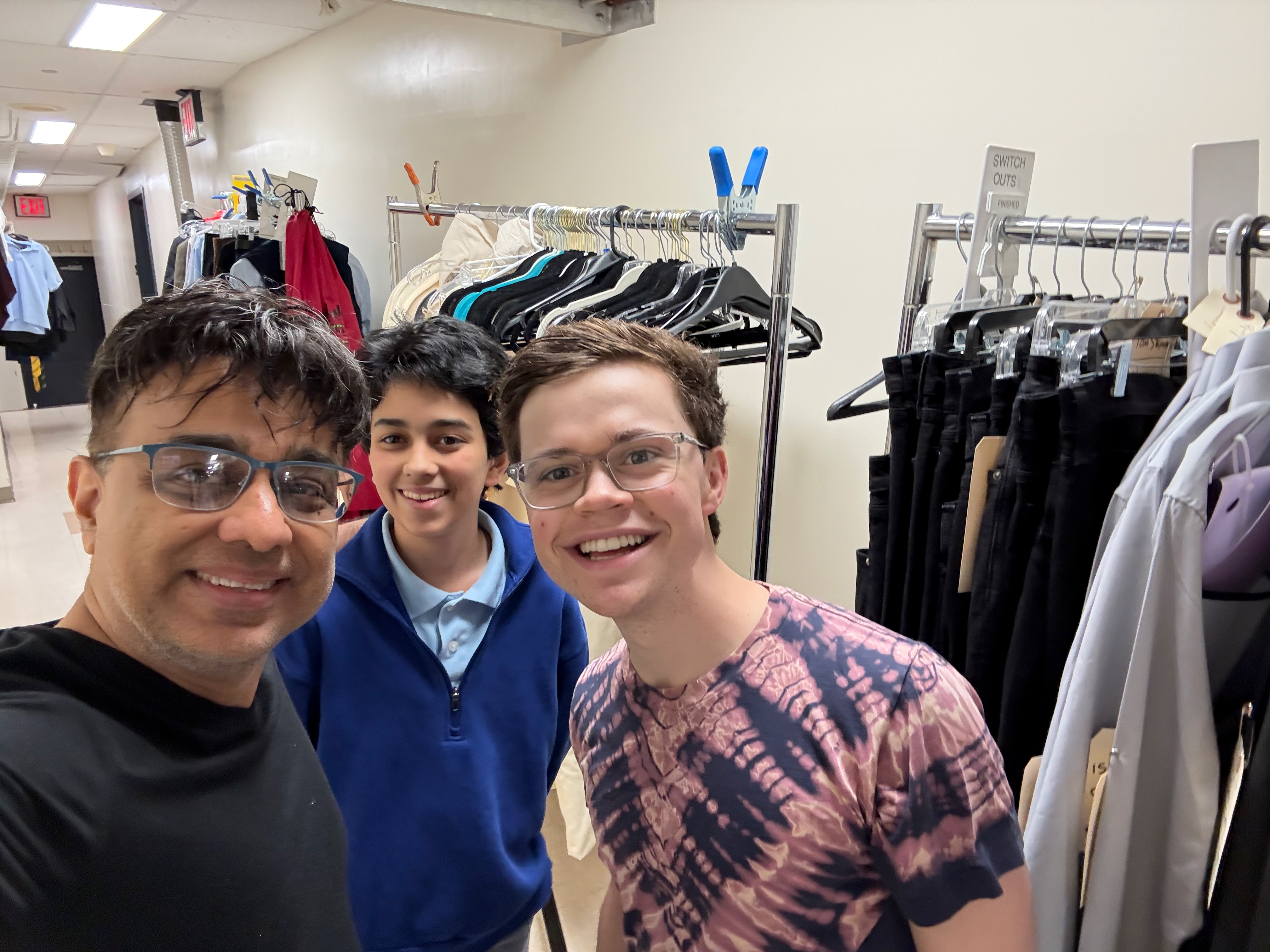 Emmet, Fitz, and me backstage at Harry Potter and the Cursed Child