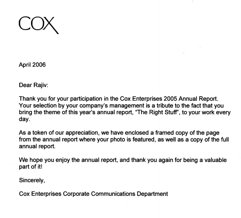 Cox Annual Report Letter