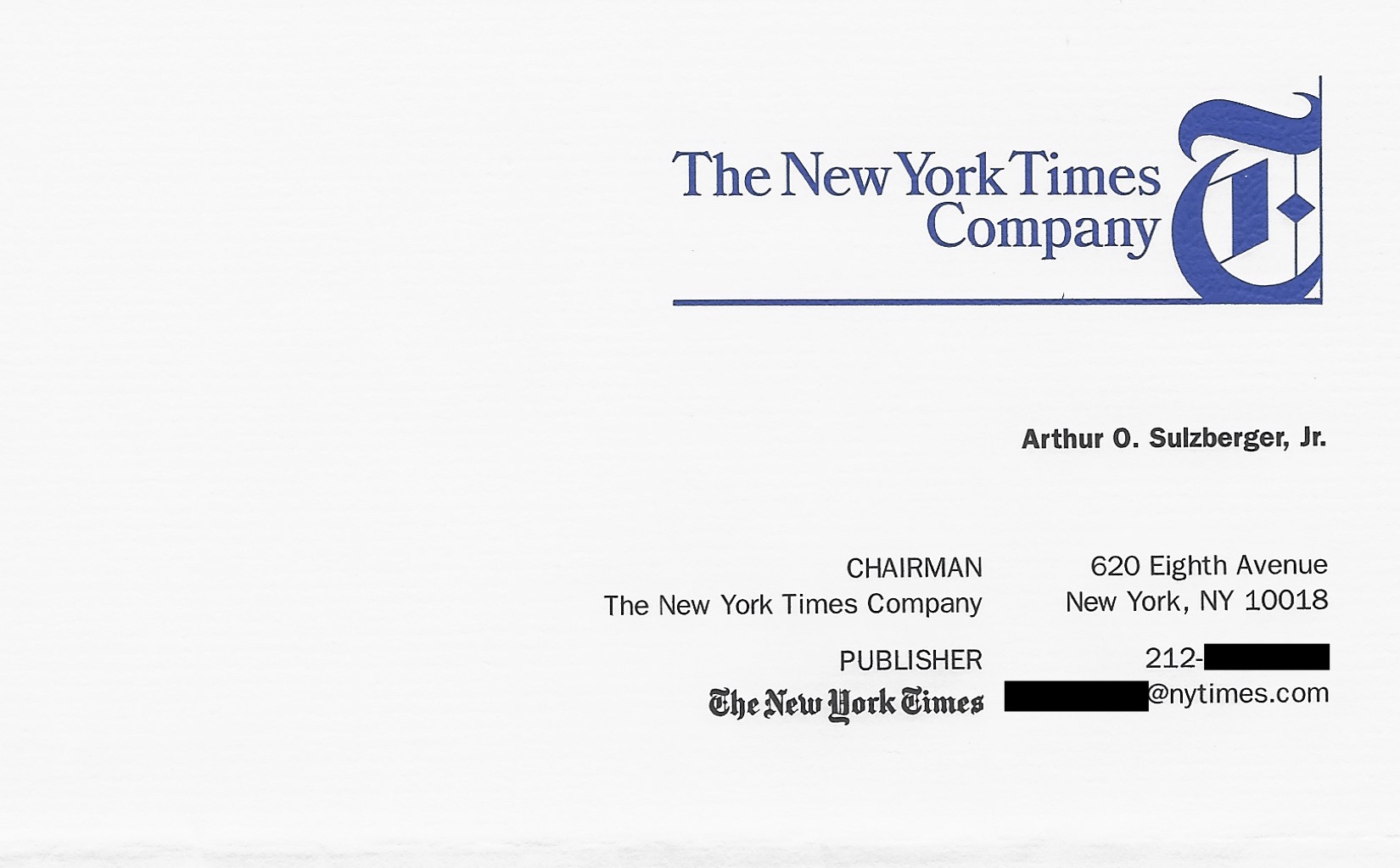 Arthur O. Sulzberger, Jr. Chairman & Publisher, The New York Times